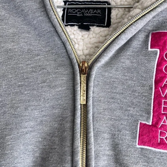Rocawear Women's Sherpa Hoodie Jacket XL Faux Fur Lined Cotton Fleece Full Zip - Picture 8 of 13